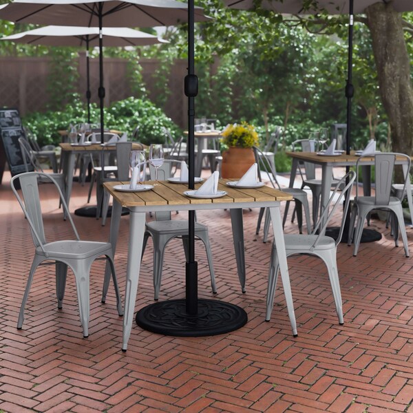 Flash Furniture 36 SQ Table Brown Umbrella Top/Silver Steel Frame JJ-T14619-90-BRSL-GG - main
